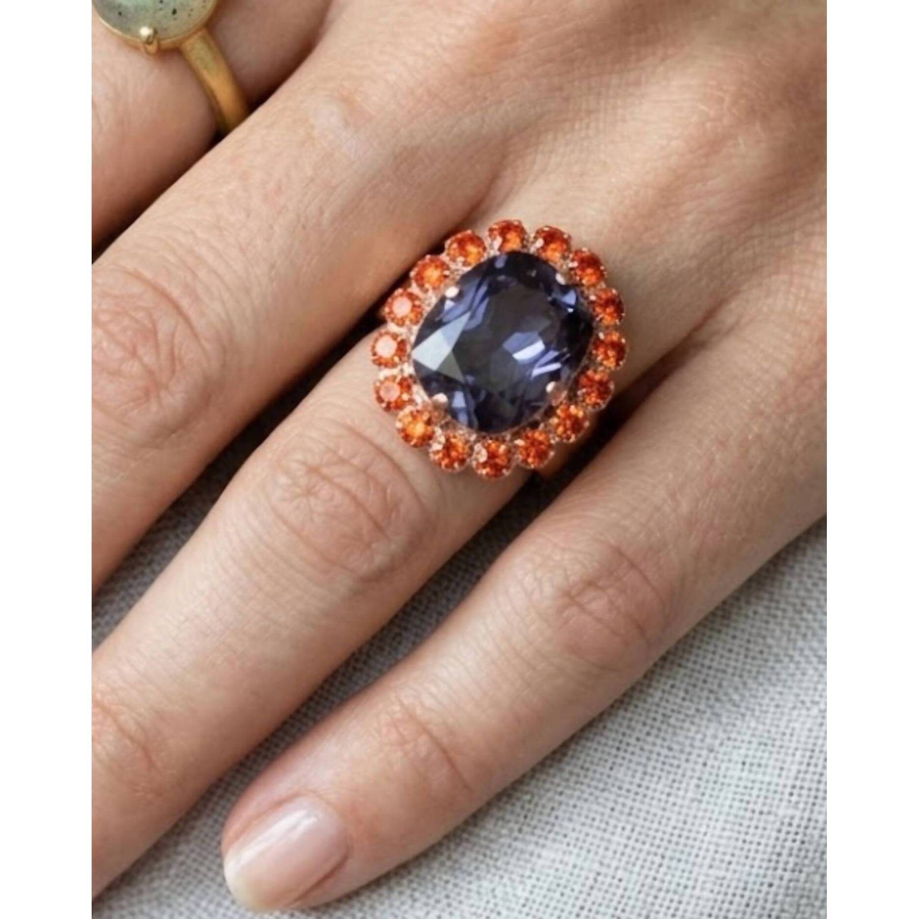 New Mariana Women's Adjustable Ring In Orange/Purple/Gold